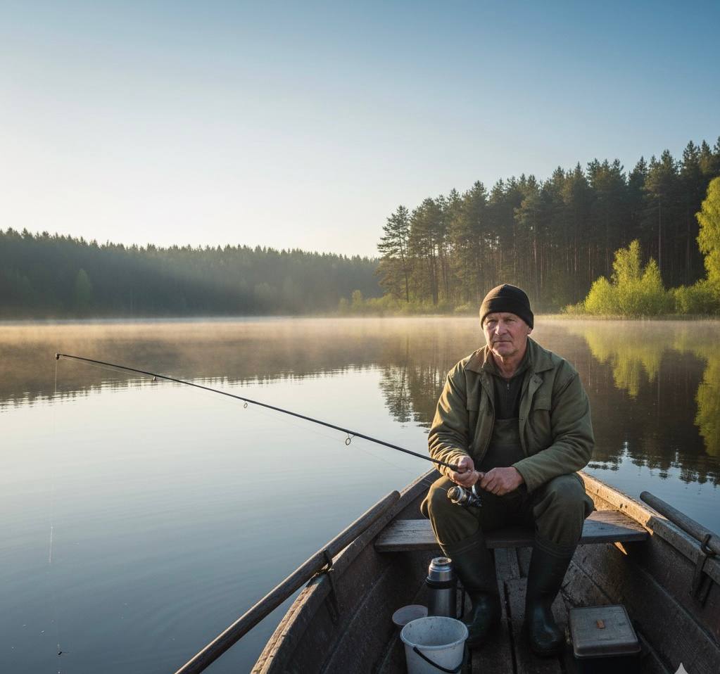 Озеро и лодка для рыбалки