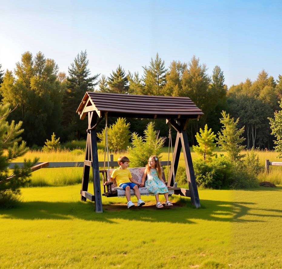 Качели рядом с беседкой